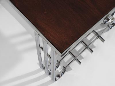 French modernist walnut boat bar table nickel plated 1930s