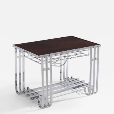 French modernist walnut boat bar table nickel plated 1930s