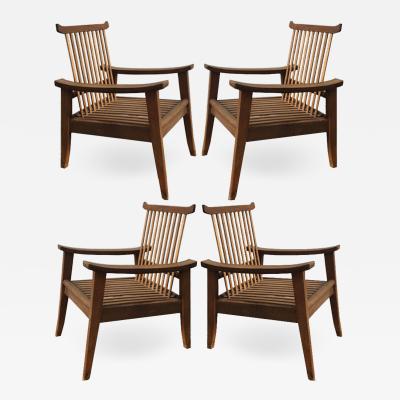 French riviera exceptional oak beach house set of 4 pagoda shaped lounge chairs