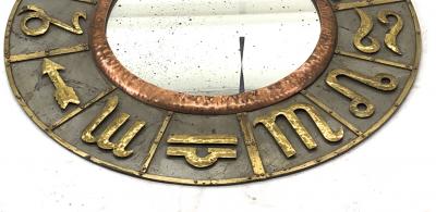French riviera zodiac sign vintage mirror in iron and copper oxidized design