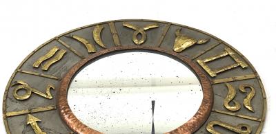 French riviera zodiac sign vintage mirror in iron and copper oxidized design