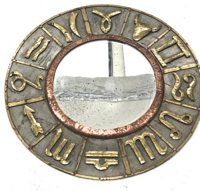 French riviera zodiac sign vintage mirror in iron and copper oxidized design
