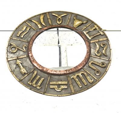 French riviera zodiac sign vintage mirror in iron and copper oxidized design