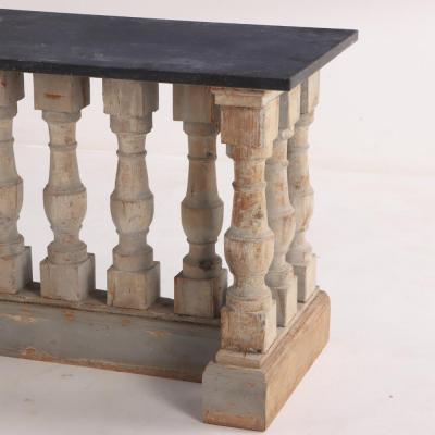 French vintage balustrade marble top console or center table 20th C 