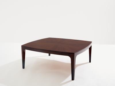 French walnut marquetry square coffee table 1970
