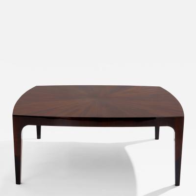 French walnut marquetry square coffee table 1970