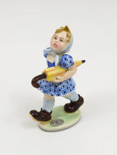 Friedrich Goldscheider Goldscheider Vienna Girl with Umbrella Sculpture Porcelain Austria 1930s