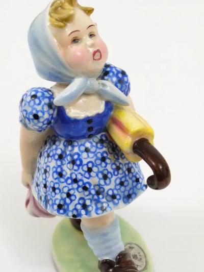 Friedrich Goldscheider Goldscheider Vienna Girl with Umbrella Sculpture Porcelain Austria 1930s