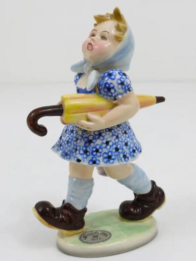 Friedrich Goldscheider Goldscheider Vienna Girl with Umbrella Sculpture Porcelain Austria 1930s