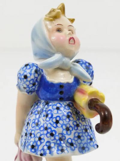 Friedrich Goldscheider Goldscheider Vienna Girl with Umbrella Sculpture Porcelain Austria 1930s