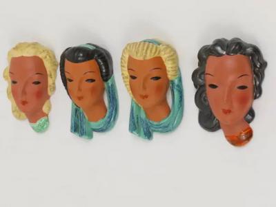Friedrich Goldscheider Goldscheider Vienna Set of Four Wall Masks by Adolf Prischl Austria 1950s