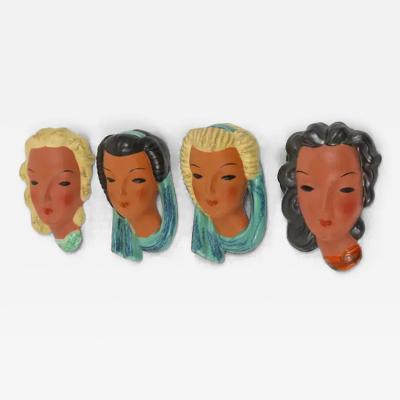 Friedrich Goldscheider Goldscheider Vienna Set of Four Wall Masks by Adolf Prischl Austria 1950s