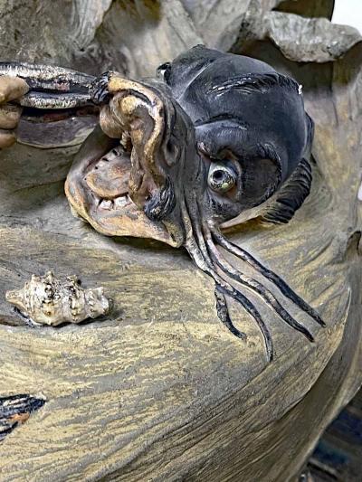 Friedrich Goldscheider Merman and Dolphin Ceramic Vase 