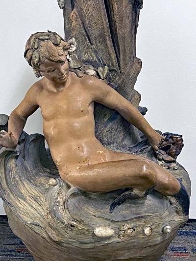 Friedrich Goldscheider Merman and Dolphin Ceramic Vase 