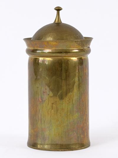 Friedrich Marby Set of Two Bauhaus Hand Hammered Brass Lidded Box Vase by Friedrich Marby 1925