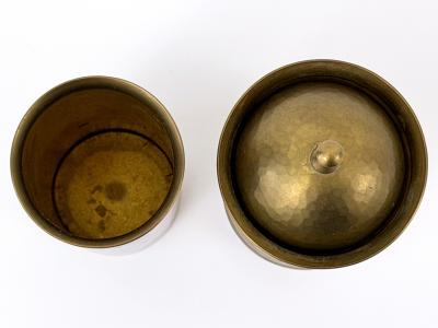 Friedrich Marby Set of Two Bauhaus Hand Hammered Brass Lidded Box Vase by Friedrich Marby 1925