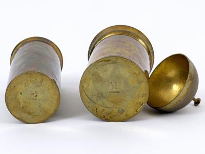 Friedrich Marby Set of Two Bauhaus Hand Hammered Brass Lidded Box Vase by Friedrich Marby 1925