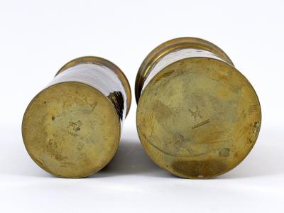 Friedrich Marby Set of Two Bauhaus Hand Hammered Brass Lidded Box Vase by Friedrich Marby 1925