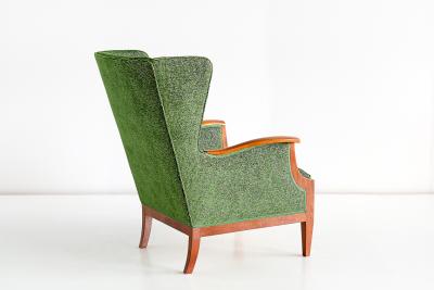 Frits Henningsen 1930s Frits Henningsen Wingback Chair Newly Upholstered in Rubelli Fabric