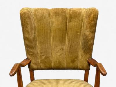 Frits Henningsen Frits Henningsen Danish Modern Corduroy Wood Lounge Chair Denmark 1940s