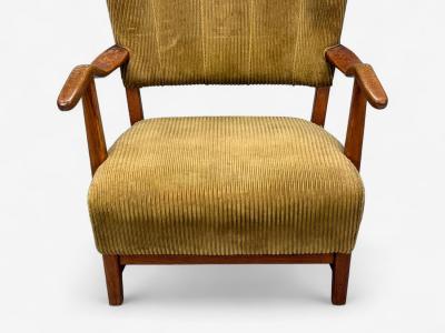 Frits Henningsen Frits Henningsen Danish Modern Corduroy Wood Lounge Chair Denmark 1940s