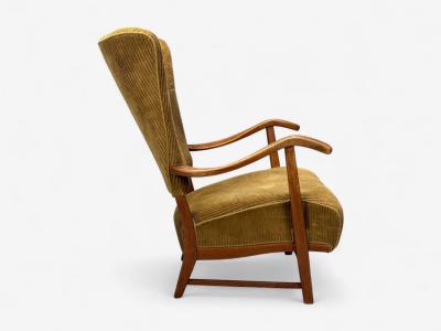 Frits Henningsen Frits Henningsen Danish Modern Corduroy Wood Lounge Chair Denmark 1940s