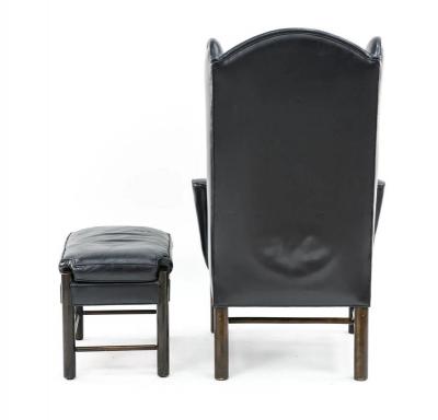 Frits Henningsen Frits Henningsen Style Leather Wingback Chair and Ottoman