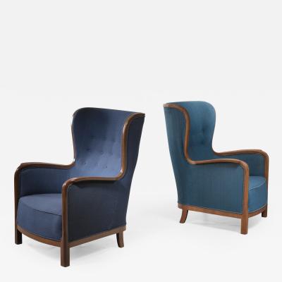 Frits Henningsen Frits Henningsen pair of wingback chairs Denmark 1940s