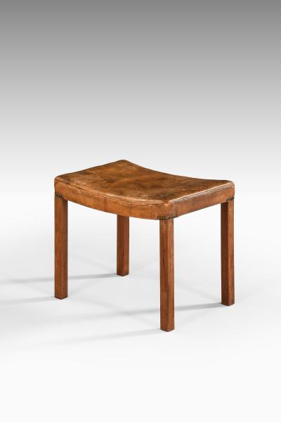 Frits Henningsen Stool in Mahogany Leather and Brass by Frits Henningsen 1940s
