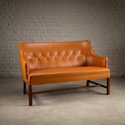 Frits Henningsen Two Seater Leather Sofa by Frits Henningsen Denmark 1940s