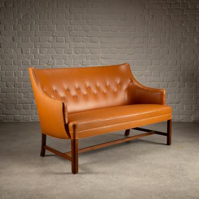 Frits Henningsen Two Seater Leather Sofa by Frits Henningsen Denmark 1940s