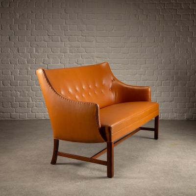 Frits Henningsen Two Seater Leather Sofa by Frits Henningsen Denmark 1940s