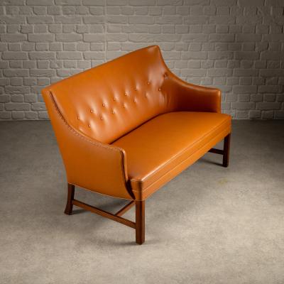 Frits Henningsen Two Seater Leather Sofa by Frits Henningsen Denmark 1940s