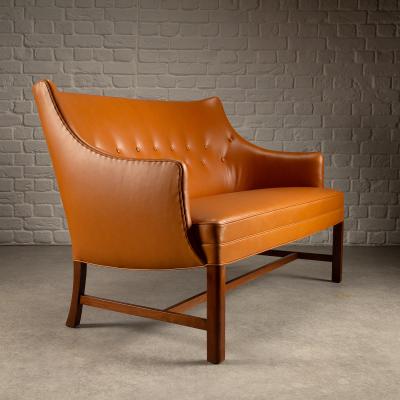 Frits Henningsen Two Seater Leather Sofa by Frits Henningsen Denmark 1940s