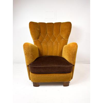 Fritz Hansen 1940s Danish Cabinet Maker High Back Lounge Chair