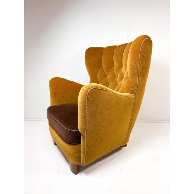 Fritz Hansen 1940s Danish Cabinet Maker High Back Lounge Chair