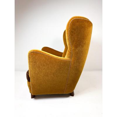 Fritz Hansen 1940s Danish Cabinet Maker High Back Lounge Chair