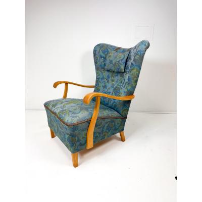Fritz Hansen 1950s Swedish High Back Lounge Chair