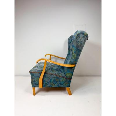 Fritz Hansen 1950s Swedish High Back Lounge Chair