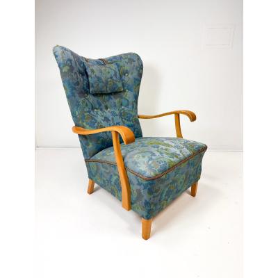 Fritz Hansen 1950s Swedish High Back Lounge Chair