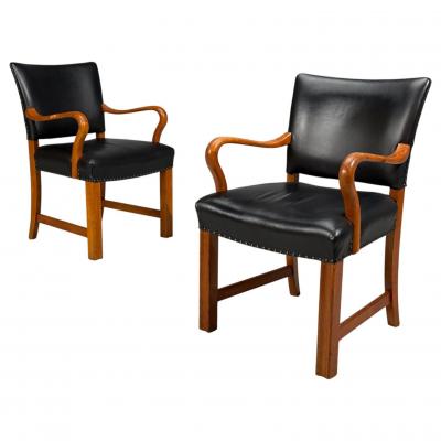 Fritz Hansen Danish Modern Armchairs Black Leather Bentwood Denmark 1960s