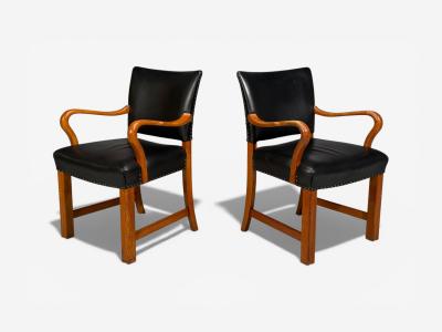 Fritz Hansen Danish Modern Armchairs Black Leather Bentwood Denmark 1960s