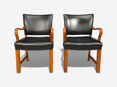 Fritz Hansen Danish Modern Armchairs Black Leather Bentwood Denmark 1960s