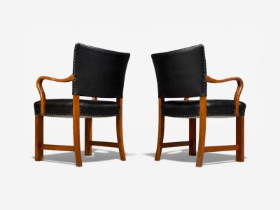 Fritz Hansen Danish Modern Armchairs Black Leather Bentwood Denmark 1960s