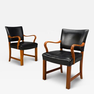 Fritz Hansen Danish Modern Armchairs Black Leather Bentwood Denmark 1960s