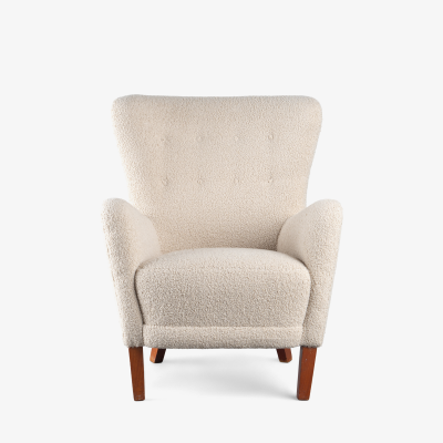 Fritz Hansen Danish Wing Chair in the Style of Fritz Hansen in Faux Shearling Boucl 