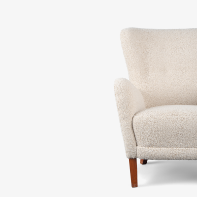 Fritz Hansen Danish Wing Chair in the Style of Fritz Hansen in Faux Shearling Boucl 