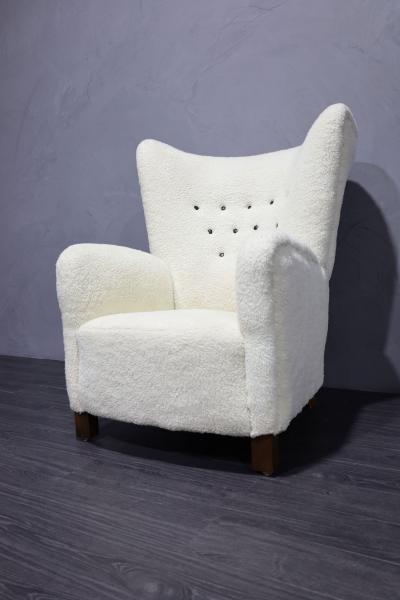 Fritz Hansen Fritz Hansen Attributed Lounge Chair in Sheepskin Upholstery Model 1672