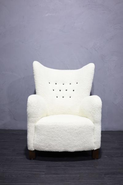 Fritz Hansen Fritz Hansen Attributed Lounge Chair in Sheepskin Upholstery Model 1672