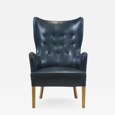 Fritz Hansen Ole Wanscher Highback Chair for Fritz Hansen 1946 in Teal Leather